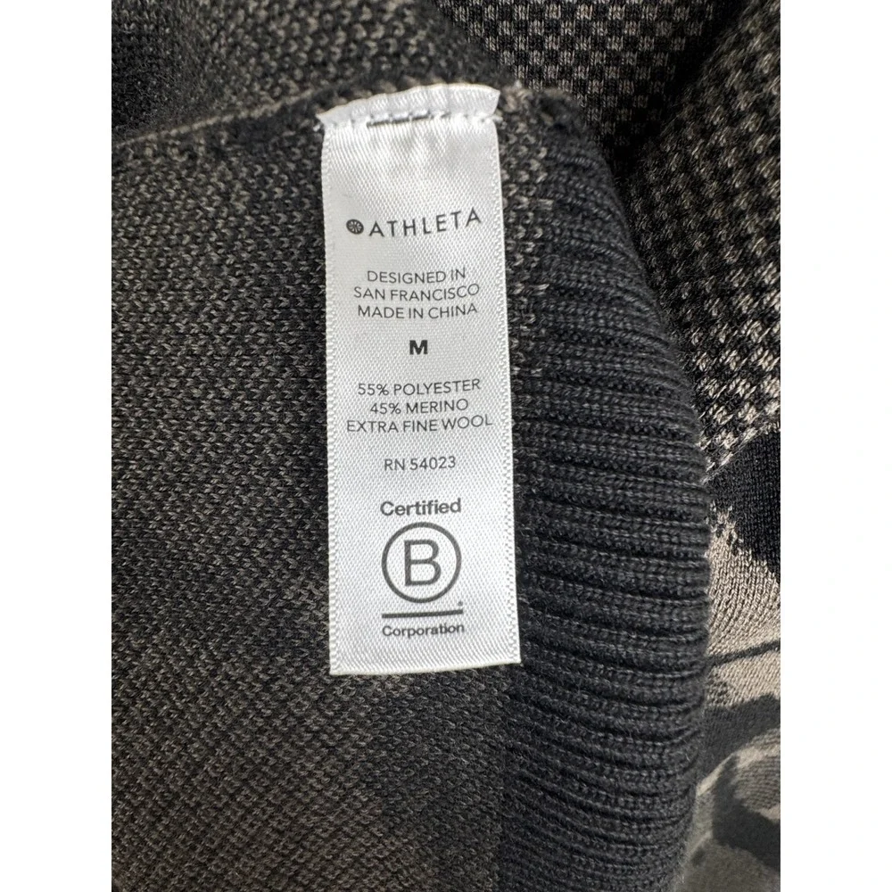 Athleta Thermolite Textured Jacquard Crew Neck Sweater Merino Wool Blend Sz M